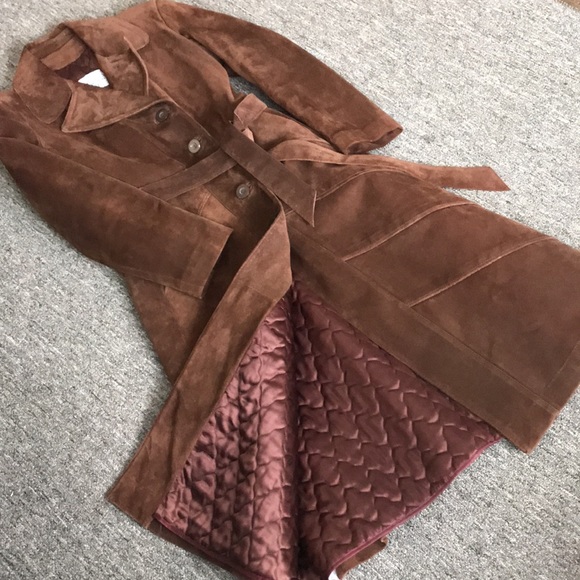 Vintage suede full length button up trench with belt - fully lined - Picture 4 of 7